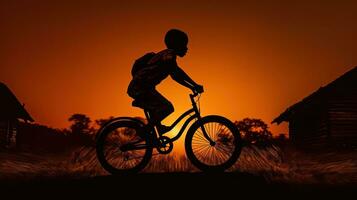 Boy on bike for fitness silhouette photo