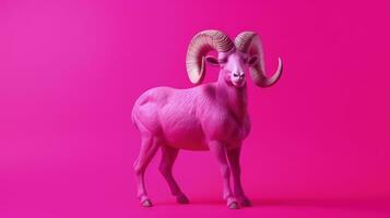 Isolated plastic toy ram on fuchsia background. silhouette concept photo