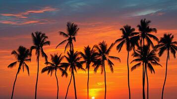 Palm trees outline in Thailand during sunset. silhouette concept photo