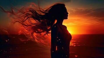 sunset silhouette of a woman photo