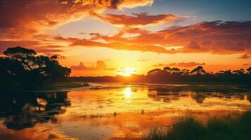 Stunning scenery of the world s largest wetlands in northern Pantanal Brazil showcasing breathtaking wildlife nature and riverside views. silhouette concept photo