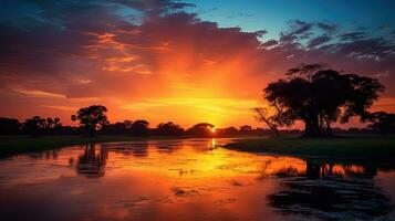 Stunning scenery of the world s largest wetlands in northern Pantanal Brazil showcasing breathtaking wildlife nature and riverside views. silhouette concept photo