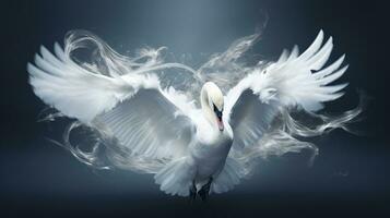 Floating swan down symbolizes purity gentleness and celestial visits. silhouette concept photo