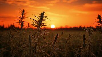 Sunset close up of a field weed. silhouette concept photo