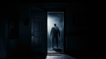 Unseen adult male lurking behind the door. silhouette concept photo
