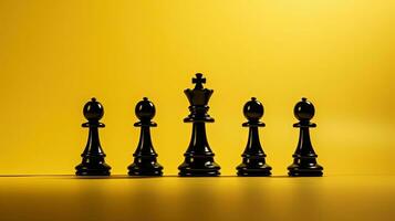 negro ajedrez pedazo con Rey s silueta en amarillo fondo foto