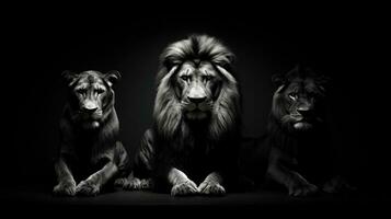 si w modelo con león pantera y Tigre en negro antecedentes. silueta concepto foto