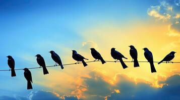 maravilloso pájaro siluetas en contra un vibrante cielo foto