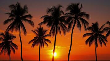 Palm trees outline in Thailand during sunset. silhouette concept photo