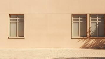 Contemporary Eastern architecture with beige walls windows and sun shadows showcasing minimal aesthetic abstract design. silhouette concept photo