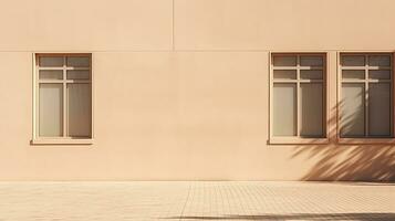 Contemporary Eastern architecture with beige walls windows and sun shadows showcasing minimal aesthetic abstract design. silhouette concept photo