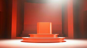 Red podium on a red background. 3d rendering, 3d illustration. photo