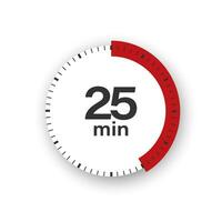 25 minutes timer. Stopwatch symbol in flat style. Editable isolated vector illustration.