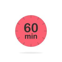 60 minutes timer. Stopwatch symbol in flat style. Editable isolated vector illustration.