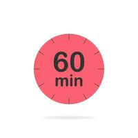 60 minutes timer. Stopwatch symbol in flat style. Editable isolated vector illustration.