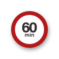 60 minutes timer. Stopwatch symbol in flat style. Editable isolated vector illustration.