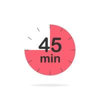 45 minutes timer. Stopwatch symbol in flat style. Editable isolated vector illustration.