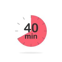 40 minutes timer. Stopwatch symbol in flat style. Editable isolated vector illustration.