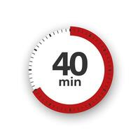 40 minutes timer. Stopwatch symbol in flat style. Editable isolated vector illustration.