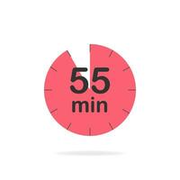 55 minutes timer. Stopwatch symbol in flat style. Editable isolated vector illustration.