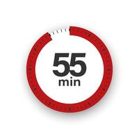 55 minutes timer. Stopwatch symbol in flat style. Editable isolated vector illustration.