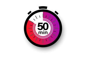 50 minutes timer. Stopwatch symbol in flat style. Editable isolated vector illustration.
