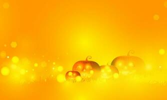 Abstract bokeh Light gold color with soft light background for Dark Cute halloween pumpkins vector magic holiday poster design.