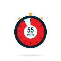 55 minutes timer. Stopwatch symbol in flat style. Editable isolated vector illustration.