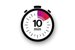 10 minutes timer. Stopwatch symbol in flat style. Editable isolated vector illustration.