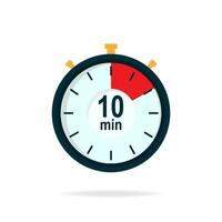 10 minutes timer. Stopwatch symbol in flat style. Editable isolated vector illustration.