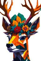 A detailed illustration of a Deer with dark gothic, leaf, and flower for a t-shirt design photo