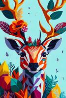 A detailed illustration of a Deer with dark gothic, leaf, and flower for a t-shirt design photo