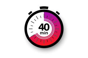 40 minutes timer. Stopwatch symbol in flat style. Editable isolated vector illustration.