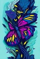 A detailed illustration of butterfly with dark gothic, leaf, and flower for a t-shirt design photo