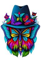 A detailed illustration of butterfly with dark gothic, leaf, and flower for a t-shirt design photo