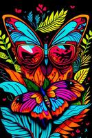 A detailed illustration of butterfly with dark gothic, leaf, and flower for a t-shirt design photo