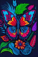 A detailed illustration of butterfly with dark gothic, leaf, and flower for a t-shirt design photo