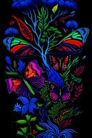 A detailed illustration of butterfly with dark gothic, leaf, and flower for a t-shirt design photo