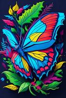 A detailed illustration of butterfly with dark gothic, leaf, and flower for a t-shirt design photo