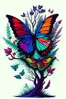 A detailed illustration of butterfly with dark gothic, leaf, and flower for a t-shirt design photo