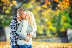 Young couple in love hugging and kissing. photo