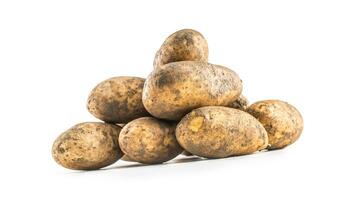 Ripe dirty potatoes isolated on white background photo