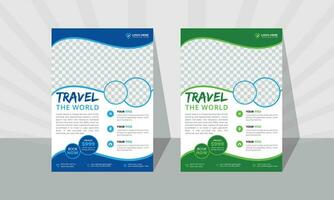 Design of a flyer for a travel agency. This template for a vacation, holiday, or tourist flyer or poster is for the travel and tourism sector. vector