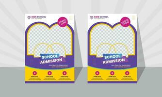 Flyer for school admissions. design set for a return to school flyer. flyer for the back-to-school admissions push. school admission flyer template in shades of green, purple, and yellow. vector