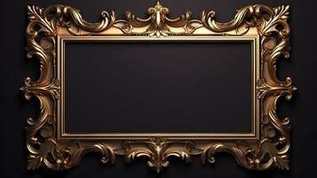 Clásico lujo dorado marco en negro antecedentes foto