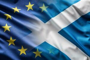 banderas de Escocia y UE soplo en el viento foto