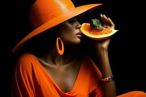 Orange woman afro papaya portrait fashion photo
