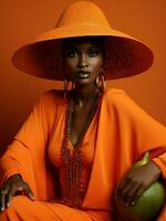 Woman orange fashion portrait papaya photo
