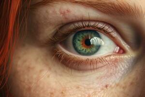 mujer cara visión de cerca macro humano Mira ojo globo ocular visión femenino. generativo ai. foto