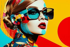 Woman model hipster fashionable red lips makeup trendy pretty accessories portrait beauty background sunglasses photo